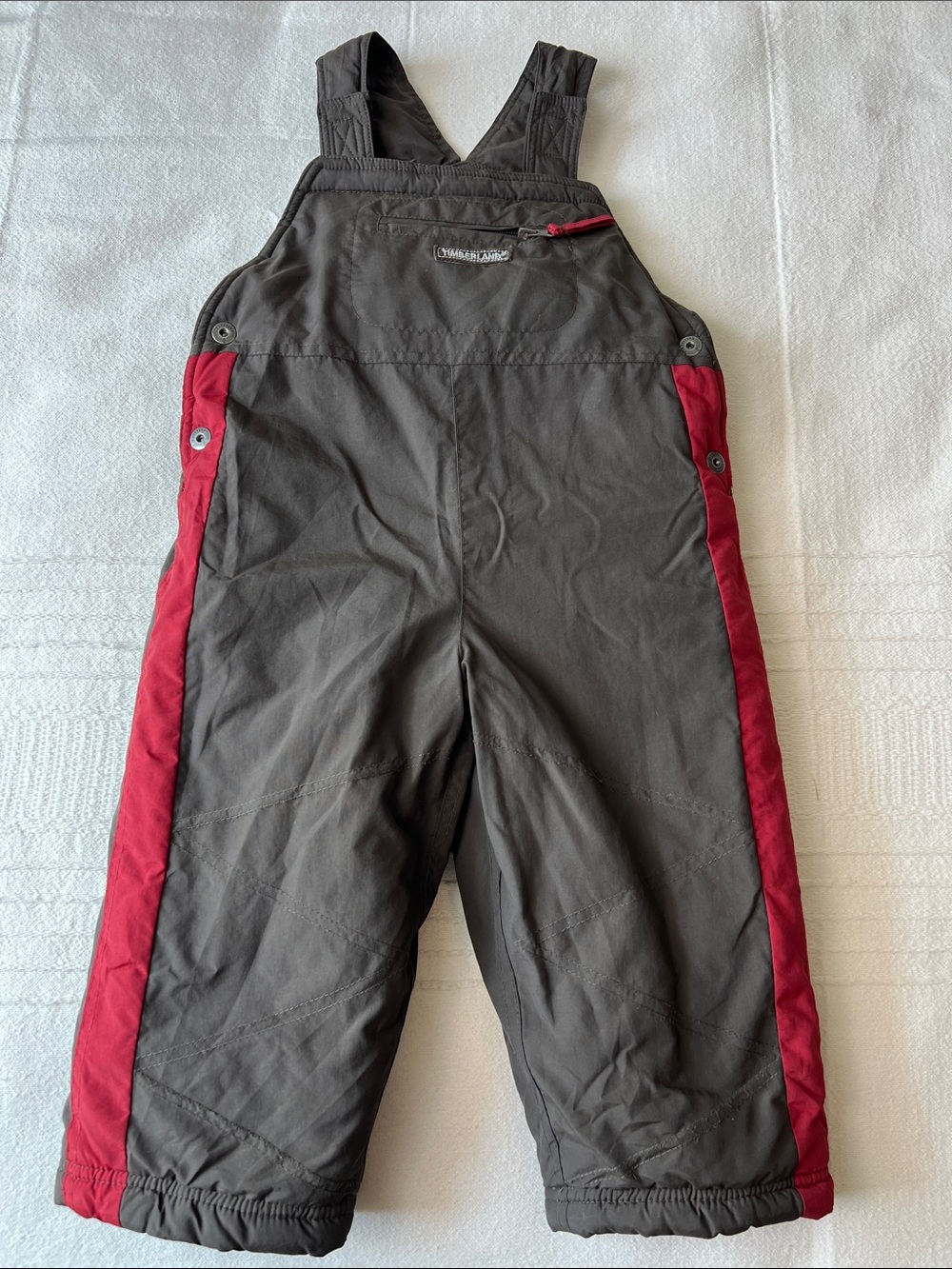 Timberland Boys' Dark Gray Cargo Bib Pants with Red Side Panels